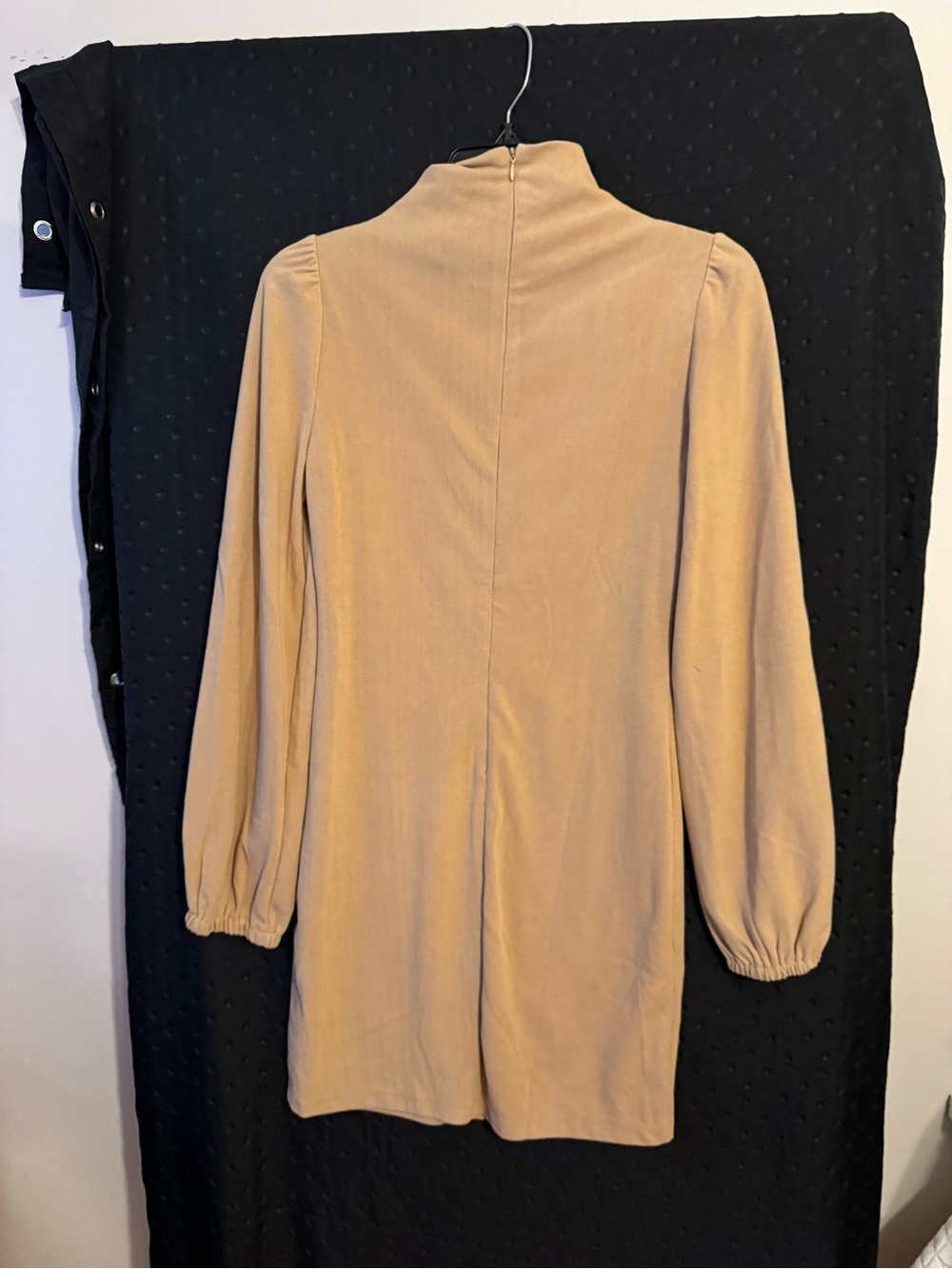 High Neck Long Sleeve Shift Dress in Beige - Picture 2 of 2